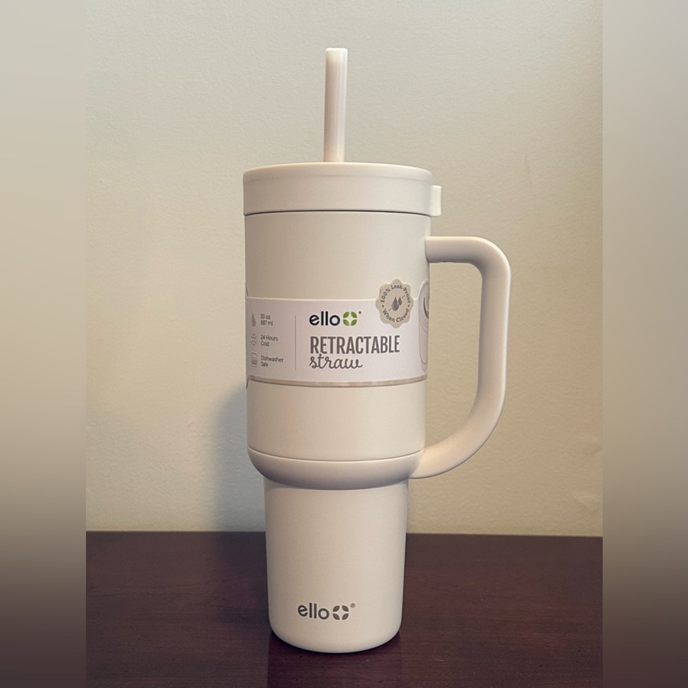 ELLO Oasis Stainless Steel 30oz Tumbler with Handle & Retractable Straw Cream